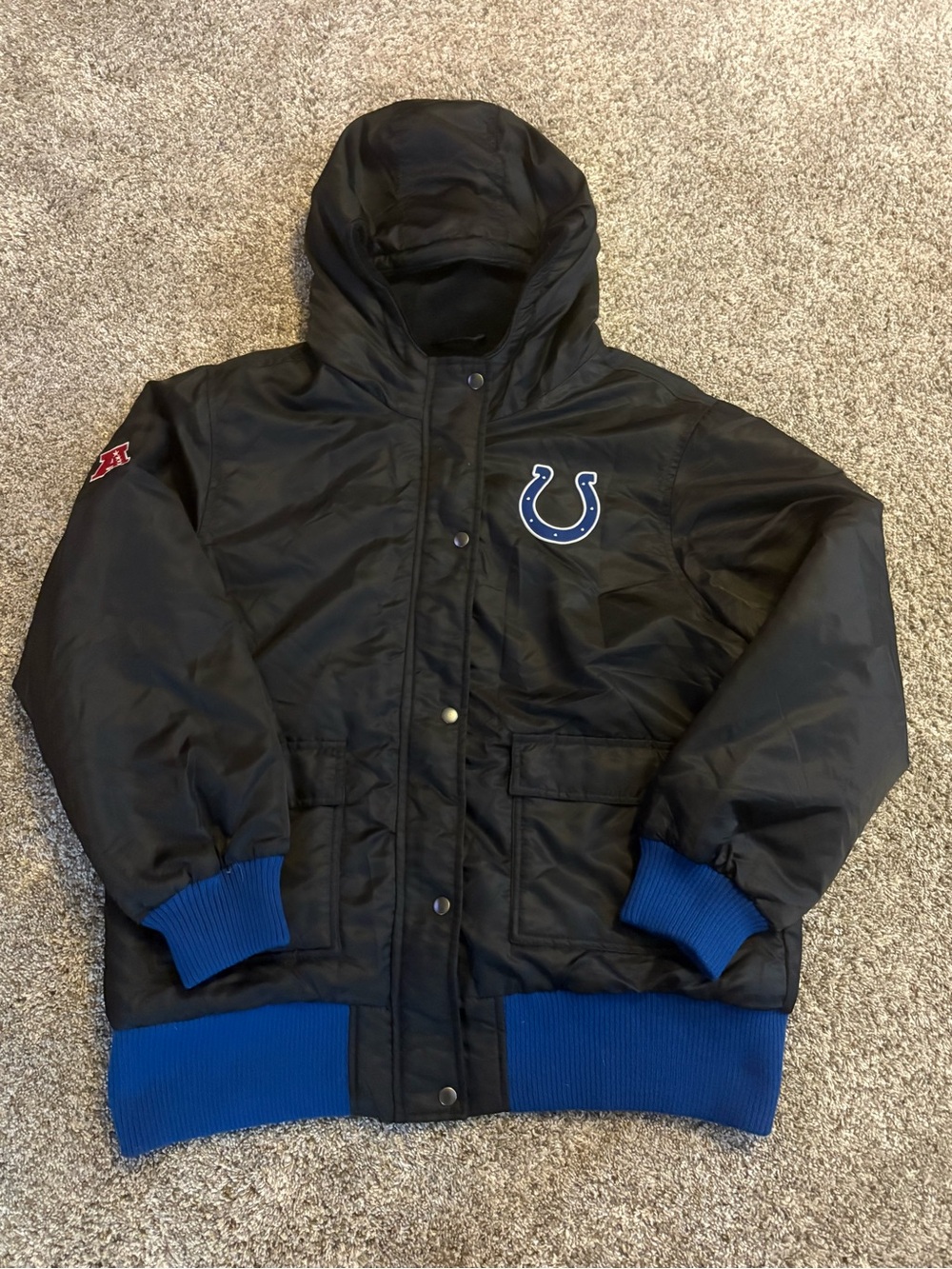 NFL Black Puffer Jacket with Blue Trim and Hood
